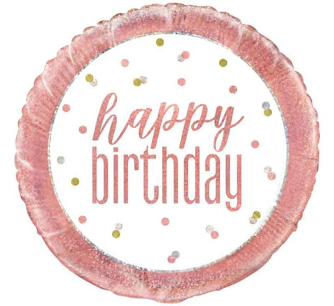 Birthday Rose Gold & Spots 18in Foil Balloon
