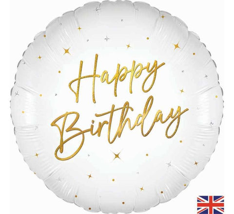 Birthday W hite with Gold Stars 18in Balloon
