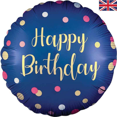 Birthday Blue with Coloured Dots 18in Foil Balloon