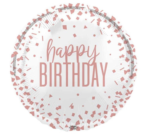 Birthday White with Rose Gold Confetti 18in Foil Balloon