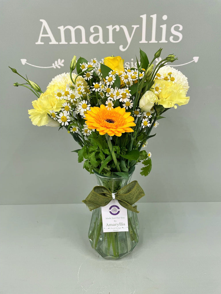 Individually Made Beautiful Glass Vase Arrangement in (Yellows) from-