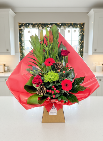 Modern Festive Front Facing Arrangement (Reds)-From