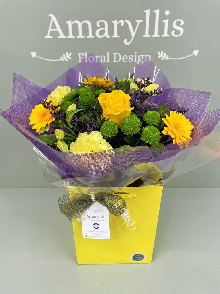 Postal Range -Hand Tied Flower Bouquet in Water -(Yellow Tones) - From