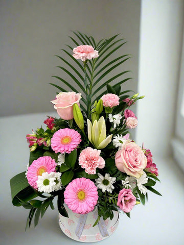 Luxury Pink Spring Hat Box Arrangement