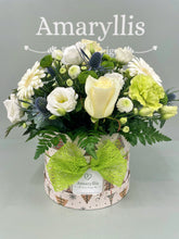 Winter Whites in a Christmas Hat Box Arrangement