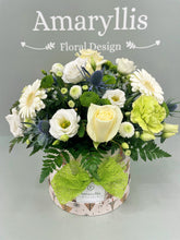 Winter Whites in a Christmas Hat Box Arrangement