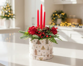 Christmas Candle Arrangement in Festive Hat Box