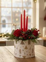 Christmas Candle Arrangement in Festive Hat Box
