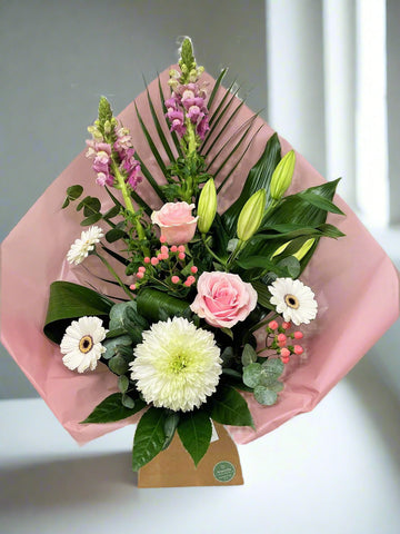 Modern Front Facing Flower Bouquet -(Hint of Pink) - From