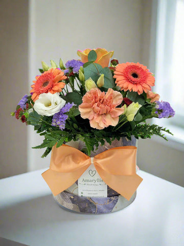 Peach & Lavender Hatbox Arrangement - From