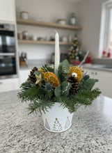 Christmas Candle Arrangement in Festive Zinc Pot