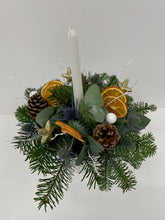 Christmas Candle Arrangement in Festive Zinc Pot