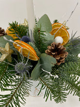 Christmas Candle Arrangement in Festive Zinc Pot