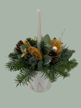Christmas Candle Arrangement in Festive Zinc Pot