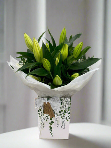 Lilies in Spring Aqua Hand tied Bouquet - From