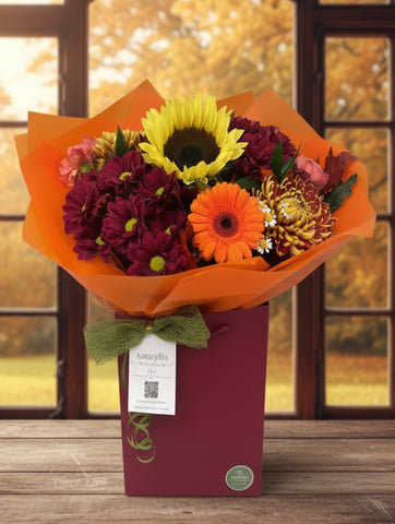 Ruby Red Giftbag with Autumn Flowers