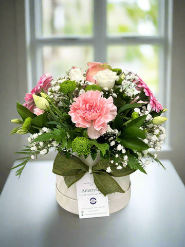 Hat Box Flower Arrangement- (Pastel Colours) -from