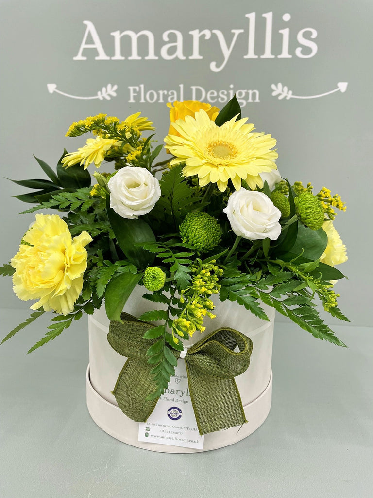 Individually Made Stunning Hat Box Arrangements (Yellows) -from