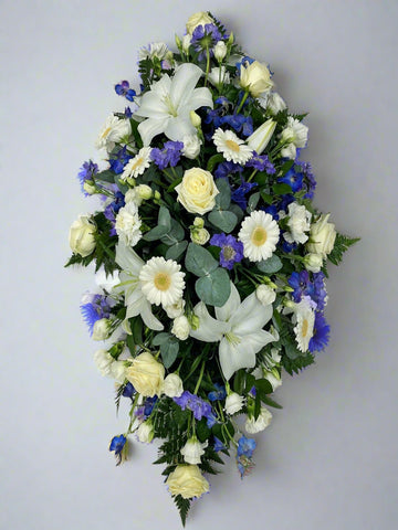 Blue & White Double Ended Casket Spray-From