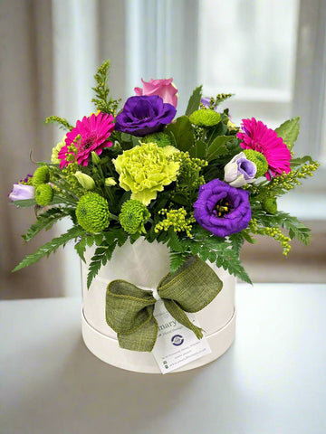 Hat Box Flower Arrangements -(Vibrant Colours) -from