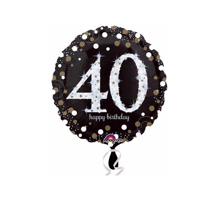 Age- 40th Birthday Balloon Black with Gold & White Spots
