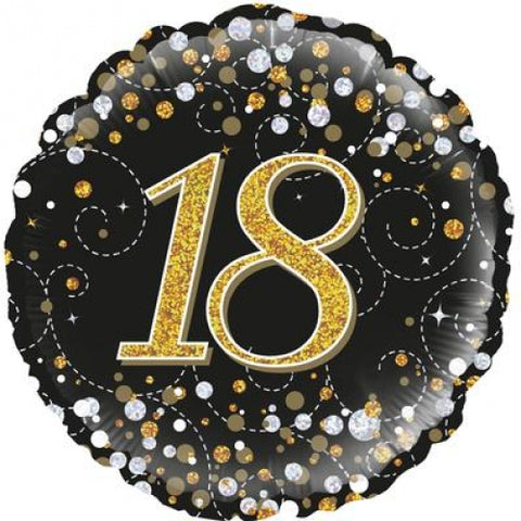 18th Birthday Balloon Sparkling Fizz Black & Gold