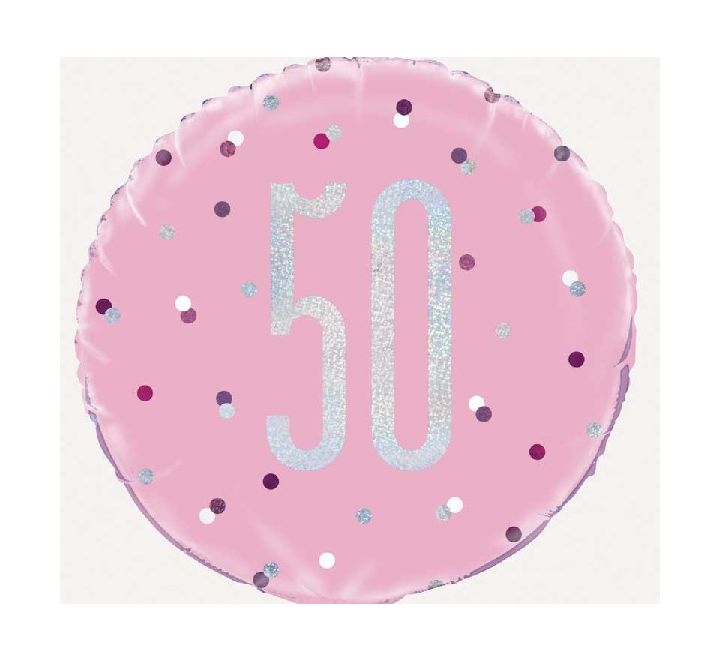 Age-50th Birthday Balloon Pink with Silver Spots