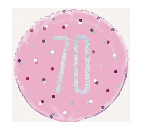 Age-70th Birthday Balloon Pink with Silver Spots