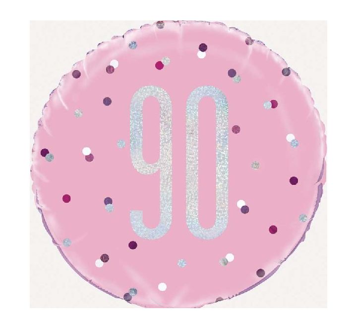 Age- 90th Birthday Balloon Pink with Silver Spots