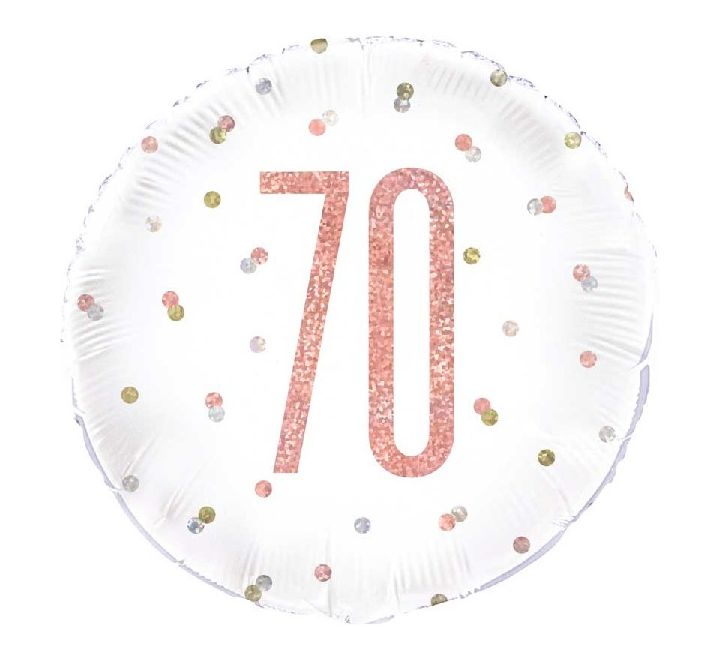 Age-70th Birthday Balloon White with Rose Gold Spots