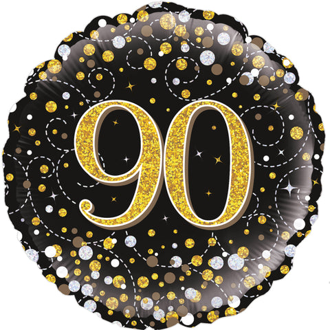 90th Birthday Balloon Sparkling Fizz Black & Gold