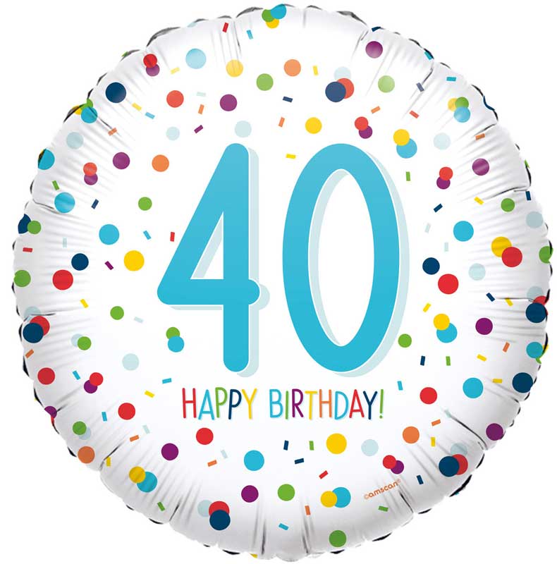 40th White & Confetti Birthday Balloon