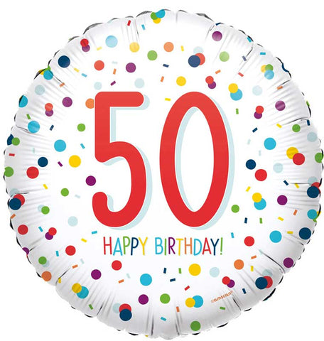 50th White & Confetti Birthday Balloon