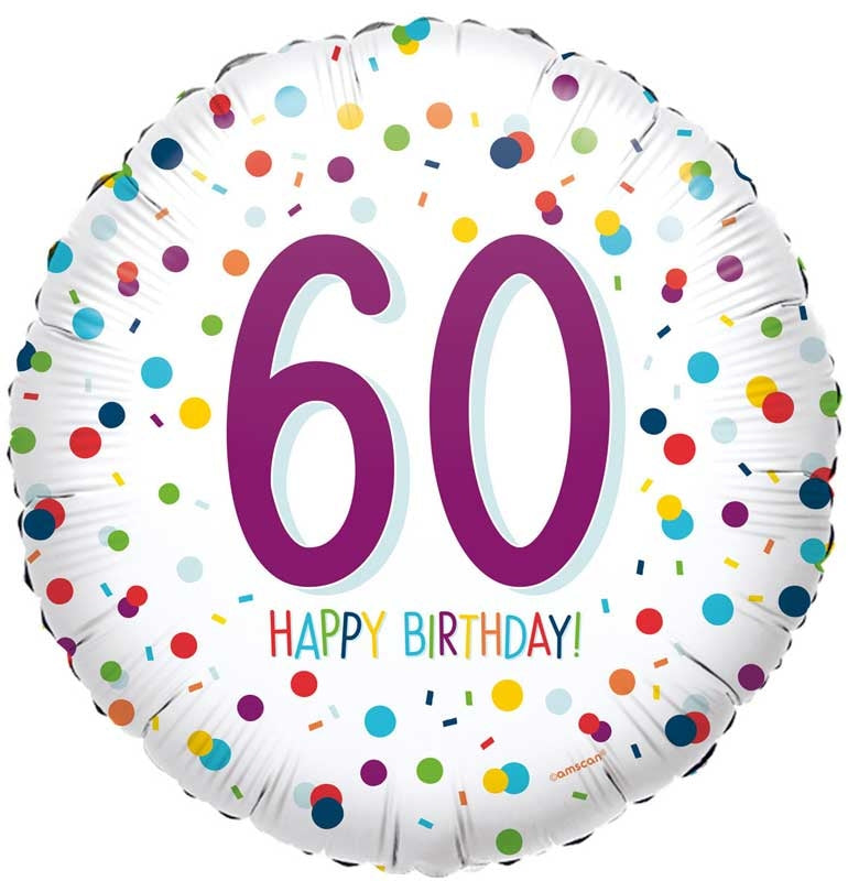 60th White & Confetti Birthday Balloon