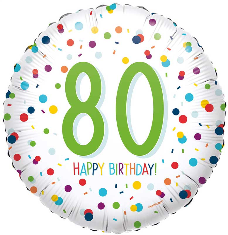 80th White & Confetti Birthday Balloon