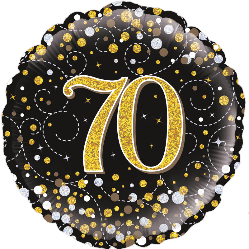 70th Birthday Balloon Black and Gold