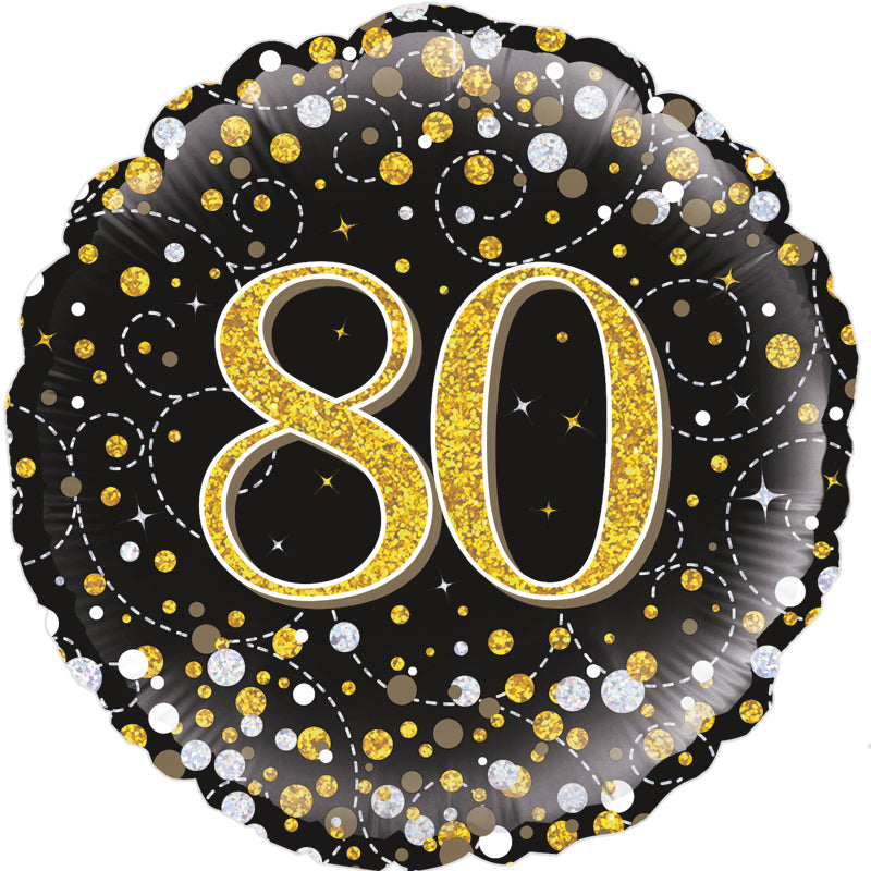 80th Birthday Balloon Black and Gold