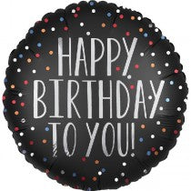 Happy Birthday to You Satin Black with Dots 18in Balloon
