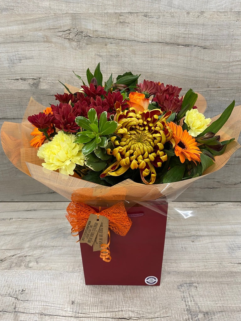 Autumn Bouquet in a Aqua Gift Bag From