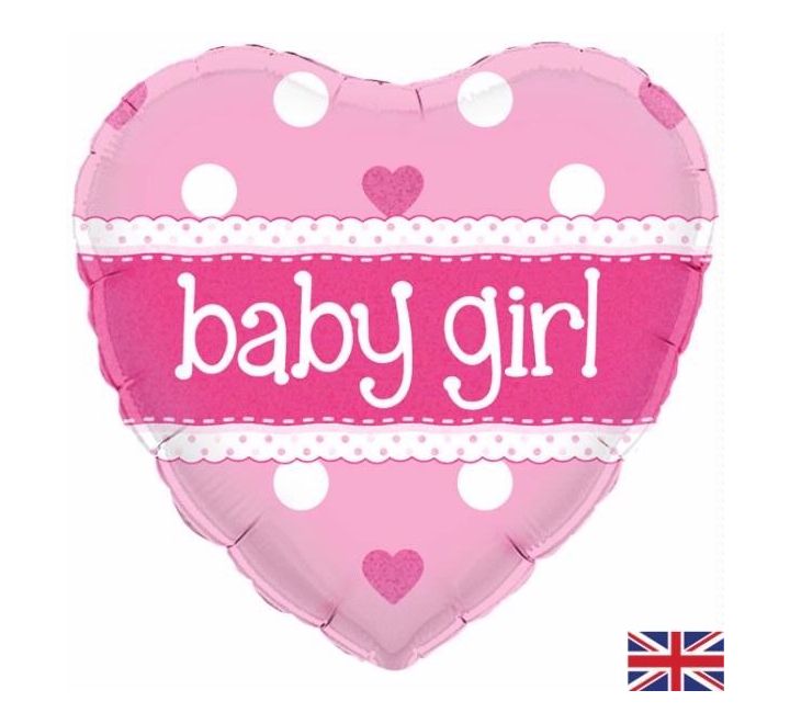 Baby Girl Pink Heart with White Spots 18in Foil Balloon