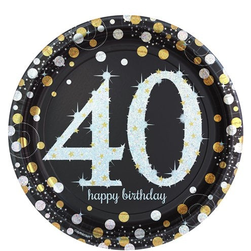 40th Birthday Balloon Black with White 40 and Gold Dots