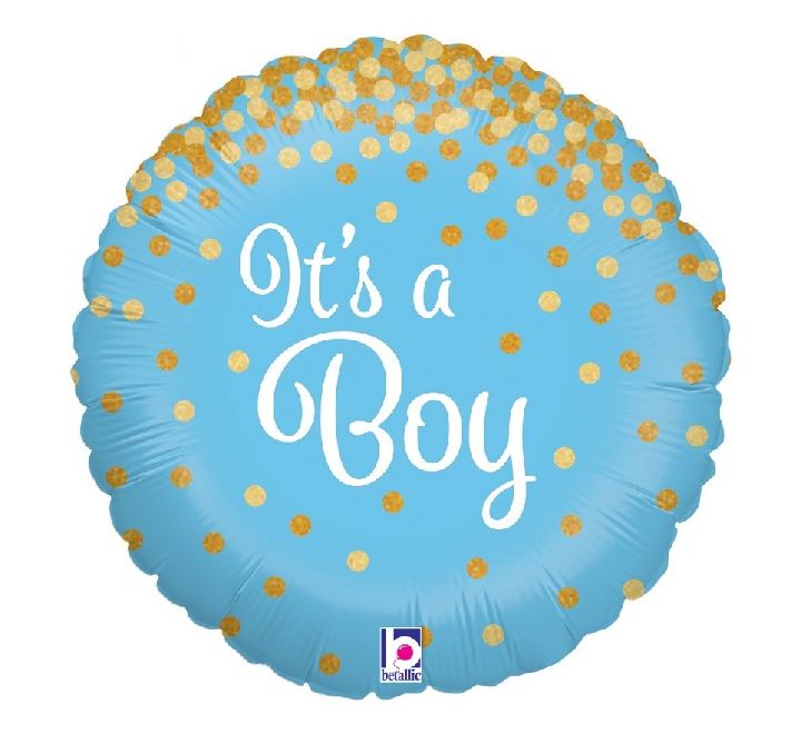 It's A Boy Balloon with Gold Dots