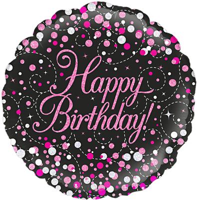 Happy Birthday Balloon Sparkling Fizz Black & Pink