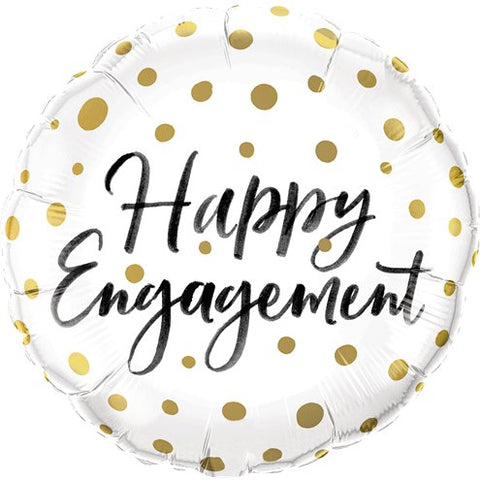 Happy Engagement White with Gold Circles Balloon