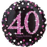 40th Black & Pink Birthday Balloon